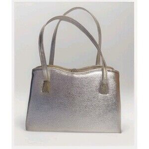 VTG 50s Silver Metallic Frame Bag HL USA Faux Leather Rope Clasp Tassel Detail